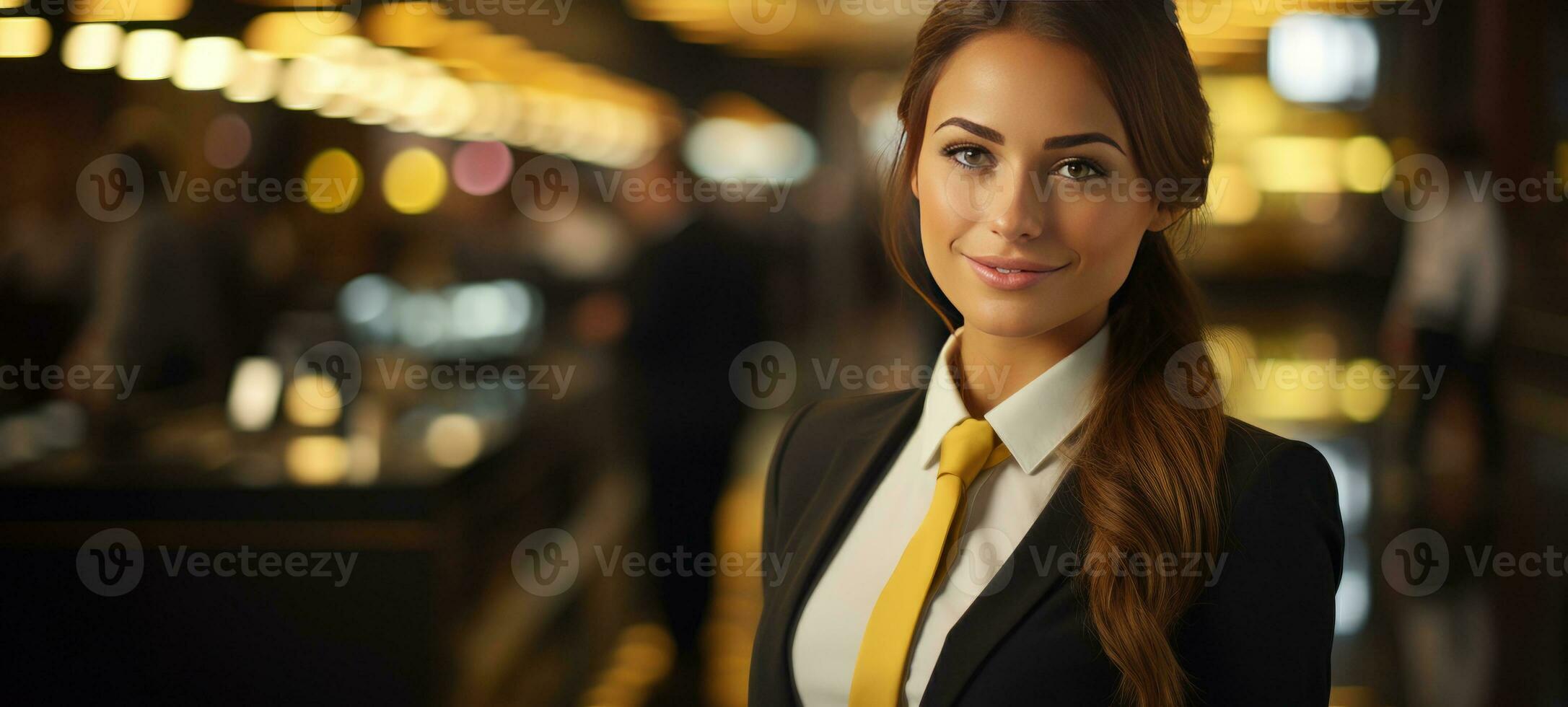 AI generated portrait beautiful woman cafe in background photo
