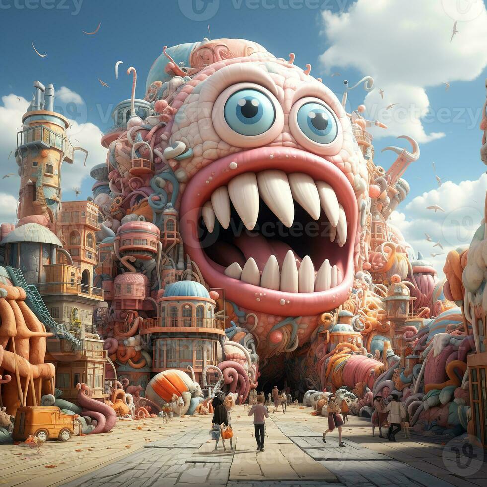 AI generated Giant 3D cartoon monster photo