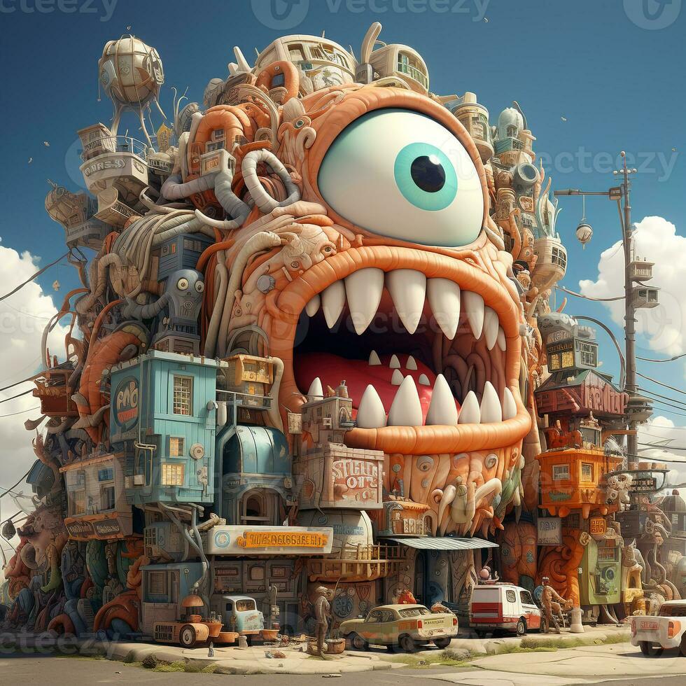 AI generated Giant 3D cartoon monster photo