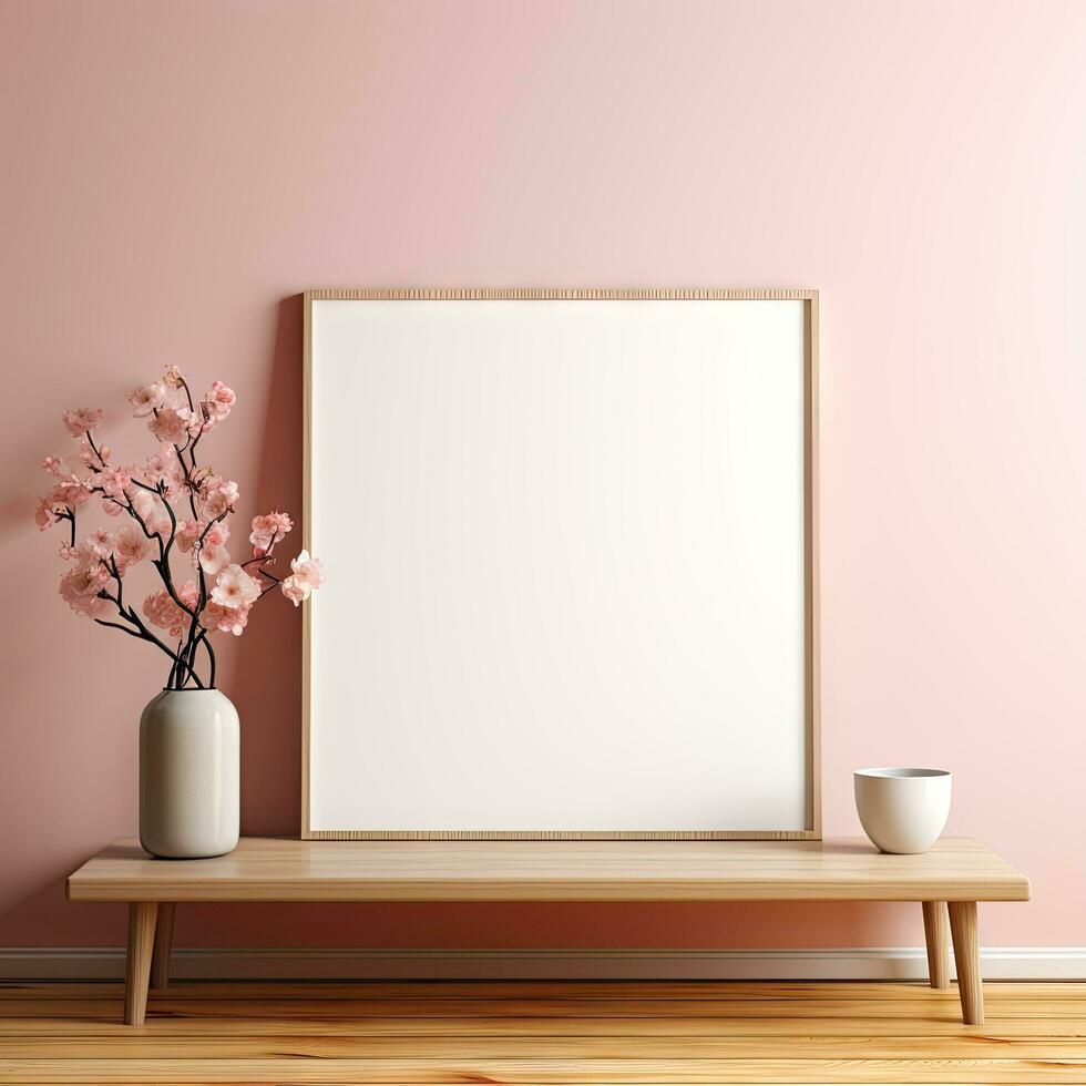 AI generated Valentines Day empty photo frame mockup style on pink background