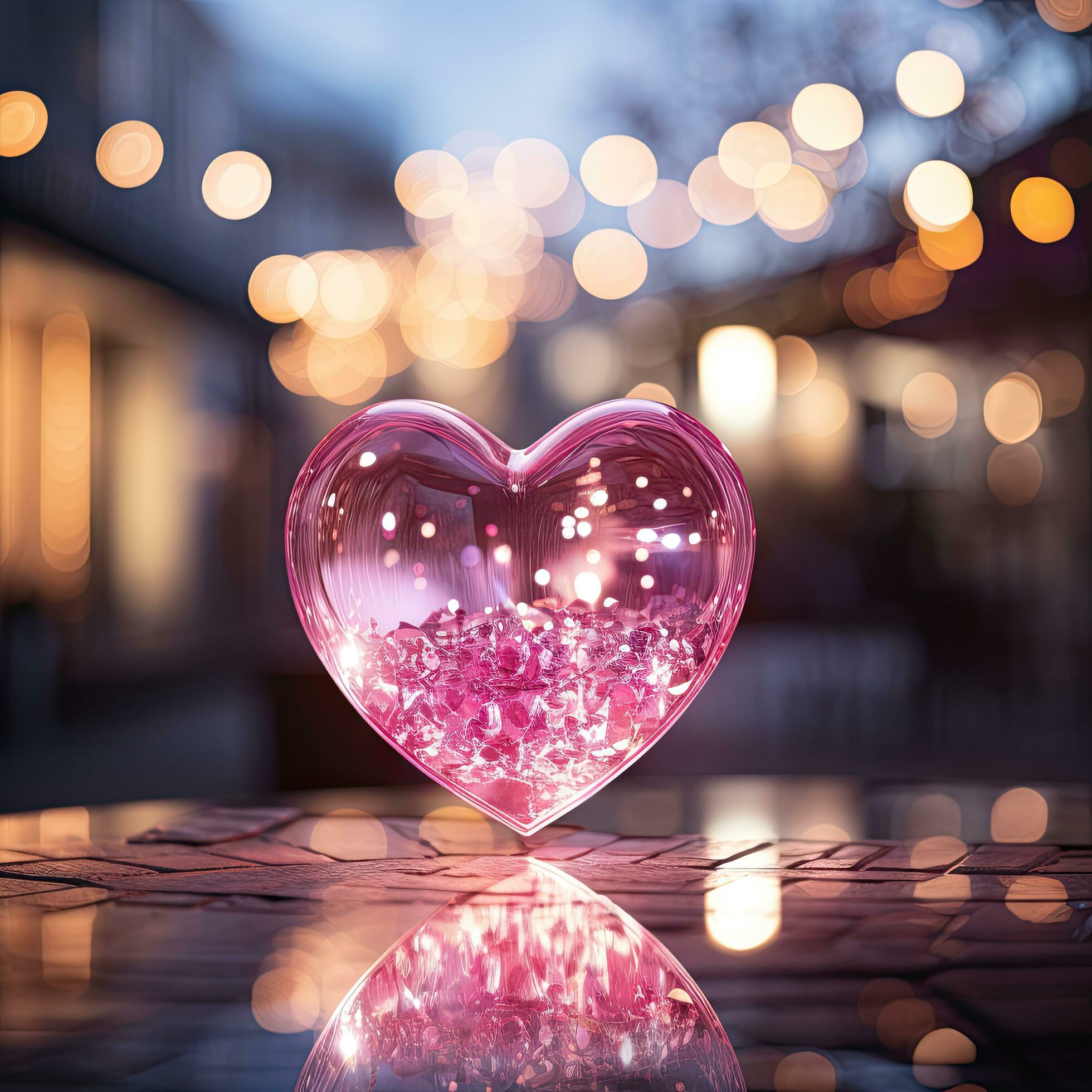 AI generated Valentines pink glass heart on bokeh background 35310537