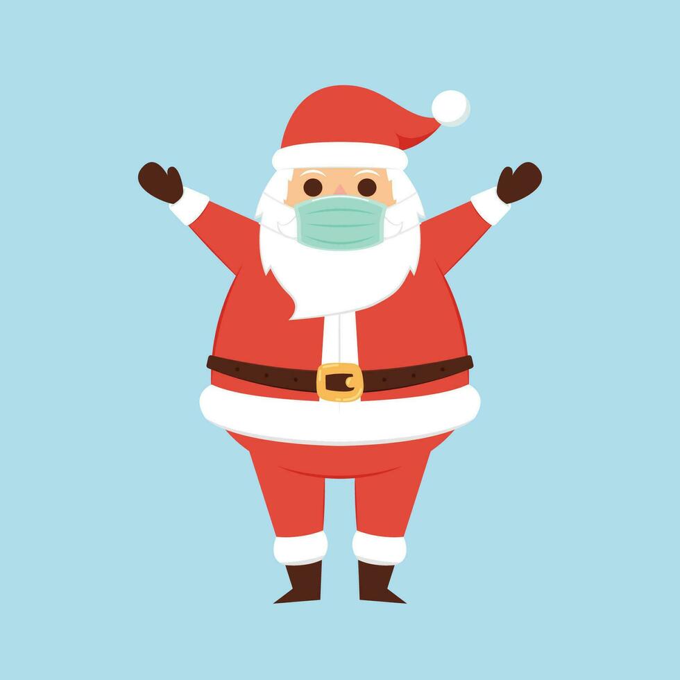 Cartoon Christmas illustrations isolated on pastel. Funny happy Santa Claus character with gift, bag with presents, waving and greeting. For Christmas cards, banners. vector