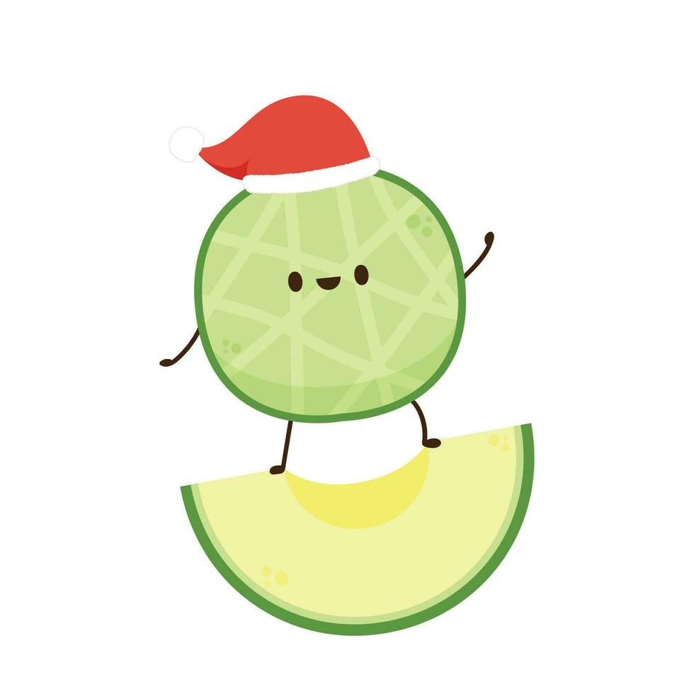 Melon character vector. melon on white background. Santa hat vector. vector