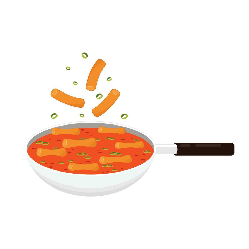 tteokbokki fideos vector. tteokbokki personaje diseño. picante arroz pastel. vector