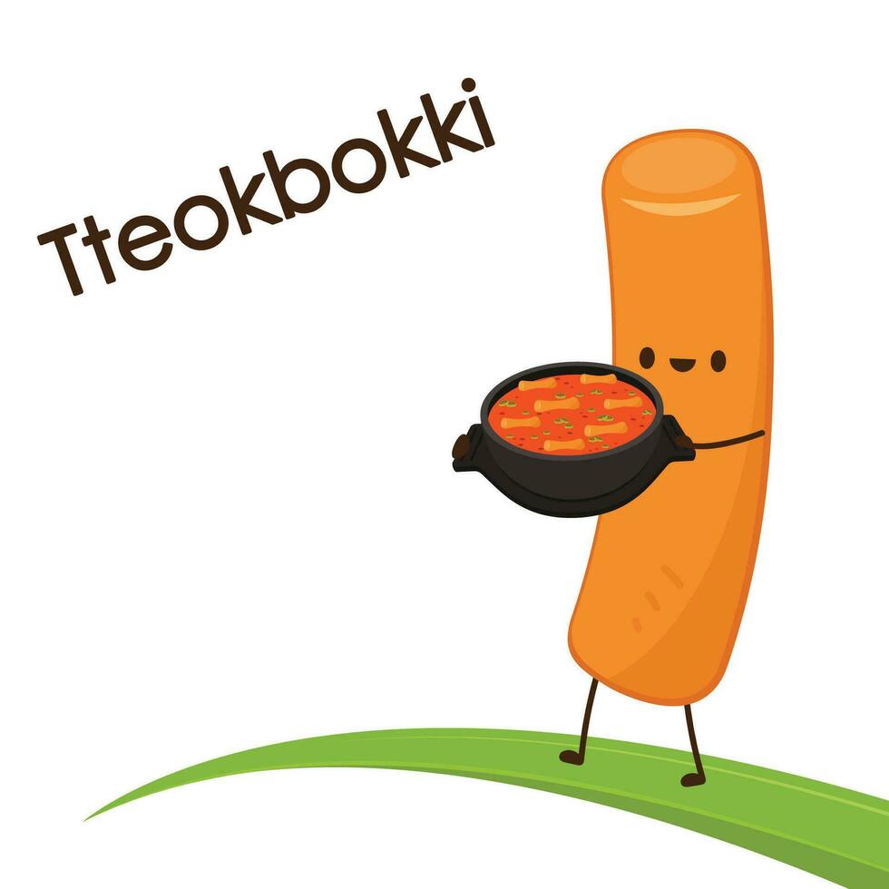 tteokbokki fideos vector. tteokbokki personaje diseño. picante arroz pastel. vector