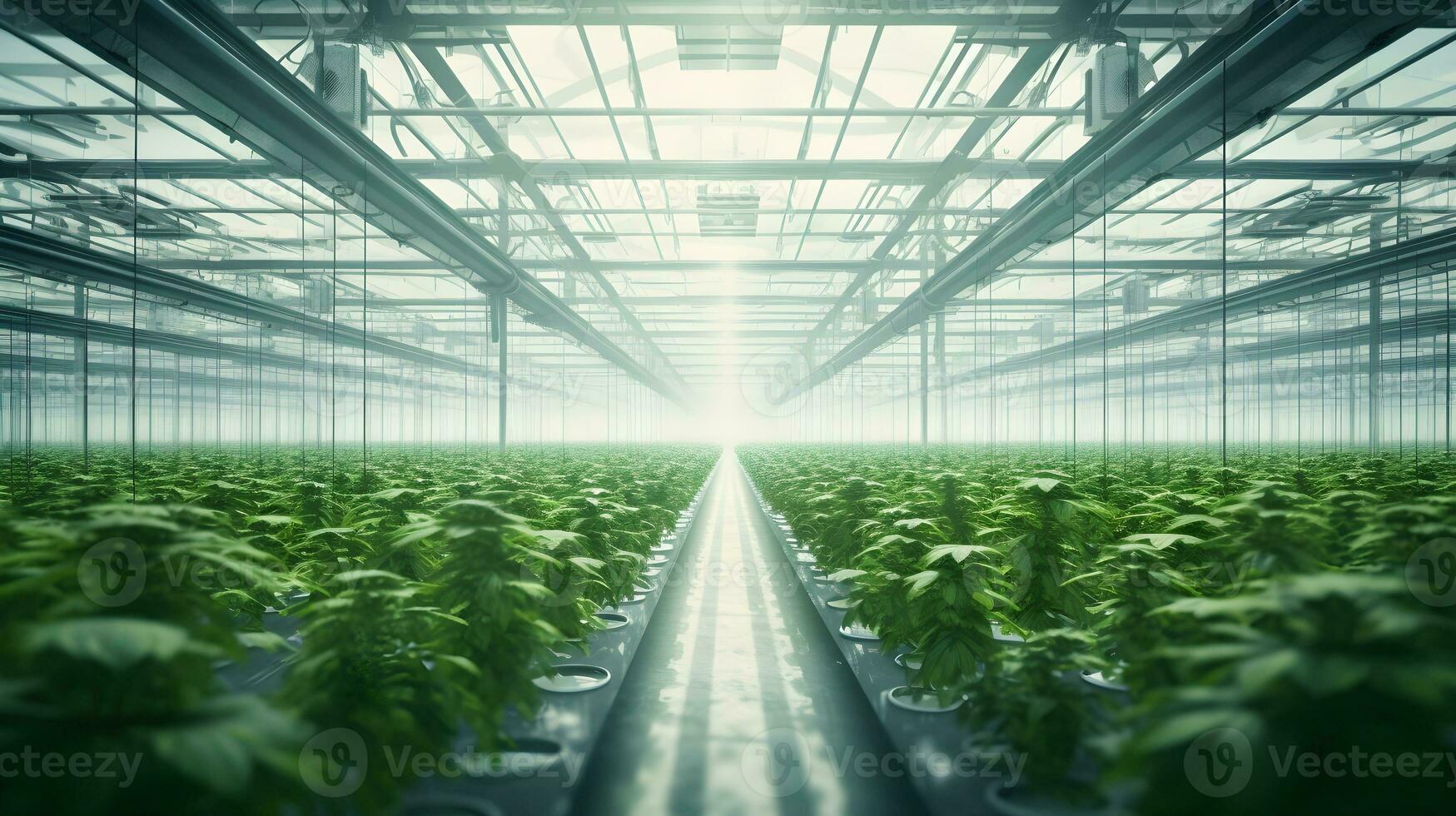 AI generated Fresh organic plant growth in modern greenhouse technology Ai Generated photo