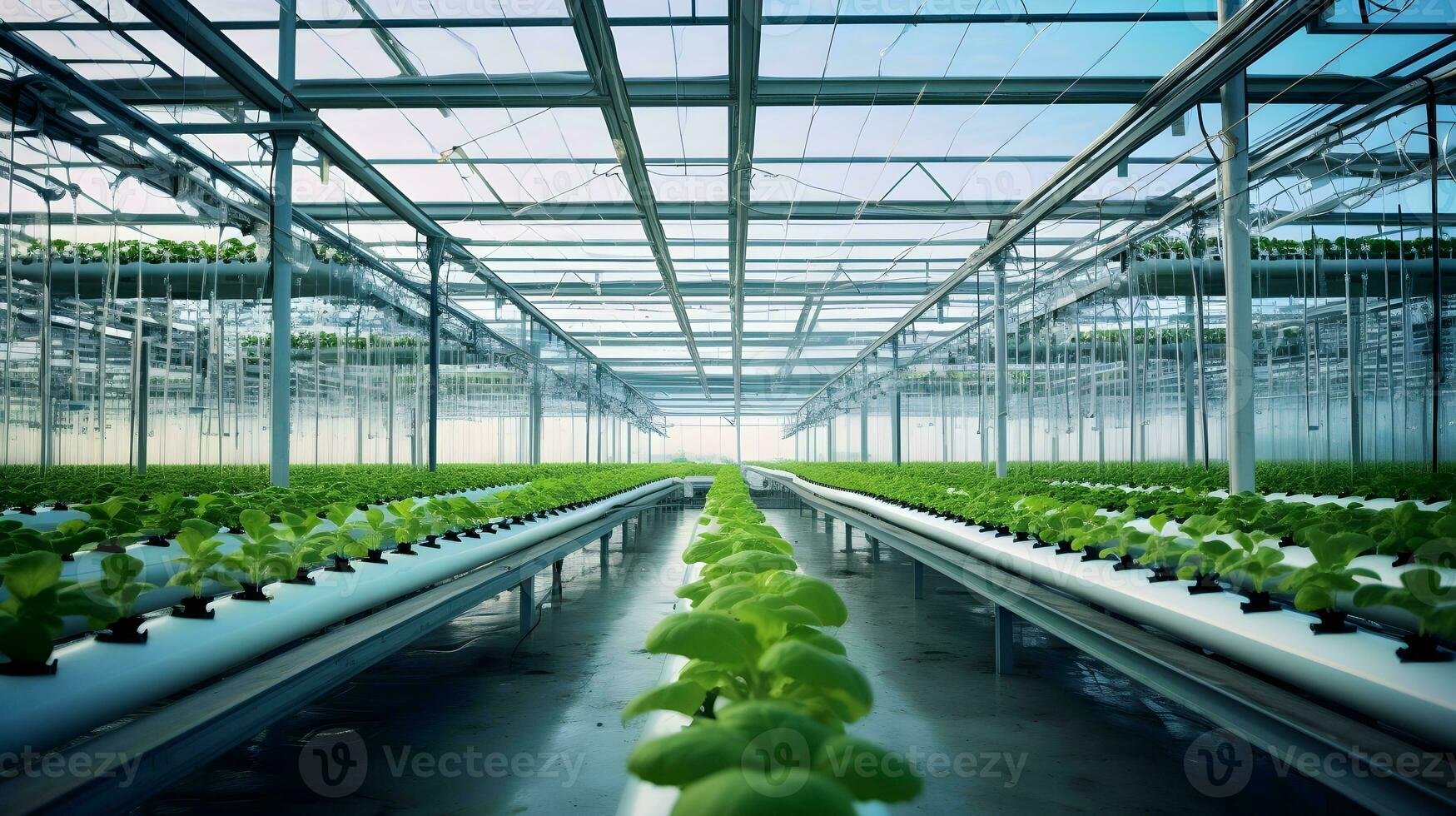 AI generated Fresh organic plant growth in modern greenhouse technology Ai Generated photo
