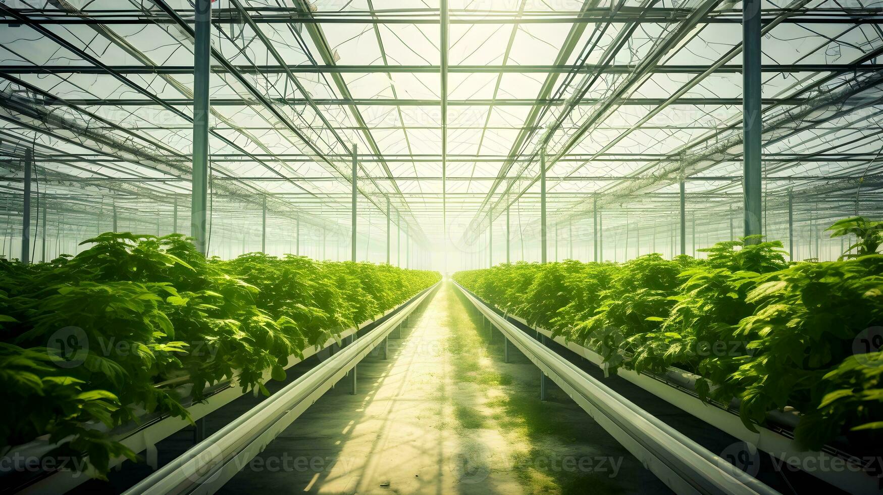 AI generated Fresh organic plant growth in modern greenhouse technology Ai Generated photo