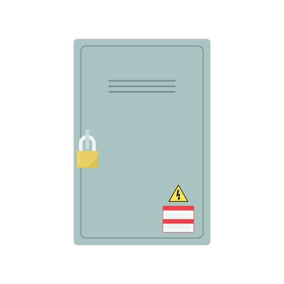 Electrical power switch panel with close door. Fuse box. Isolated vector illustration in flat style on white background.