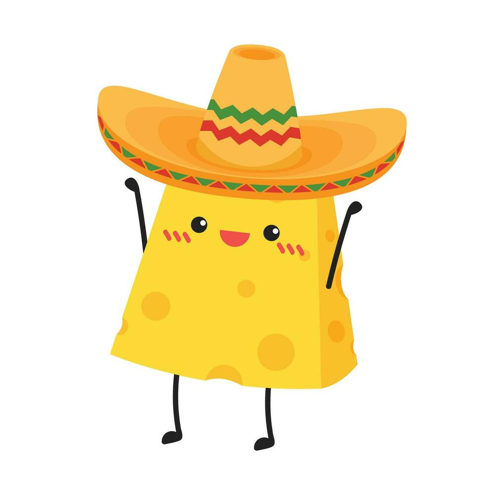 Cute happy cheese character. Funny food emoticon in flat style. Dairy emoji vector illustration.
