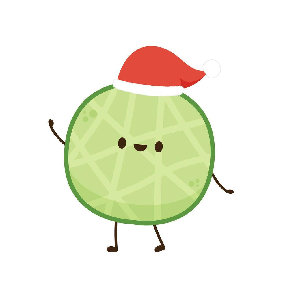 Melon character vector. melon on white background. Santa hat vector. vector