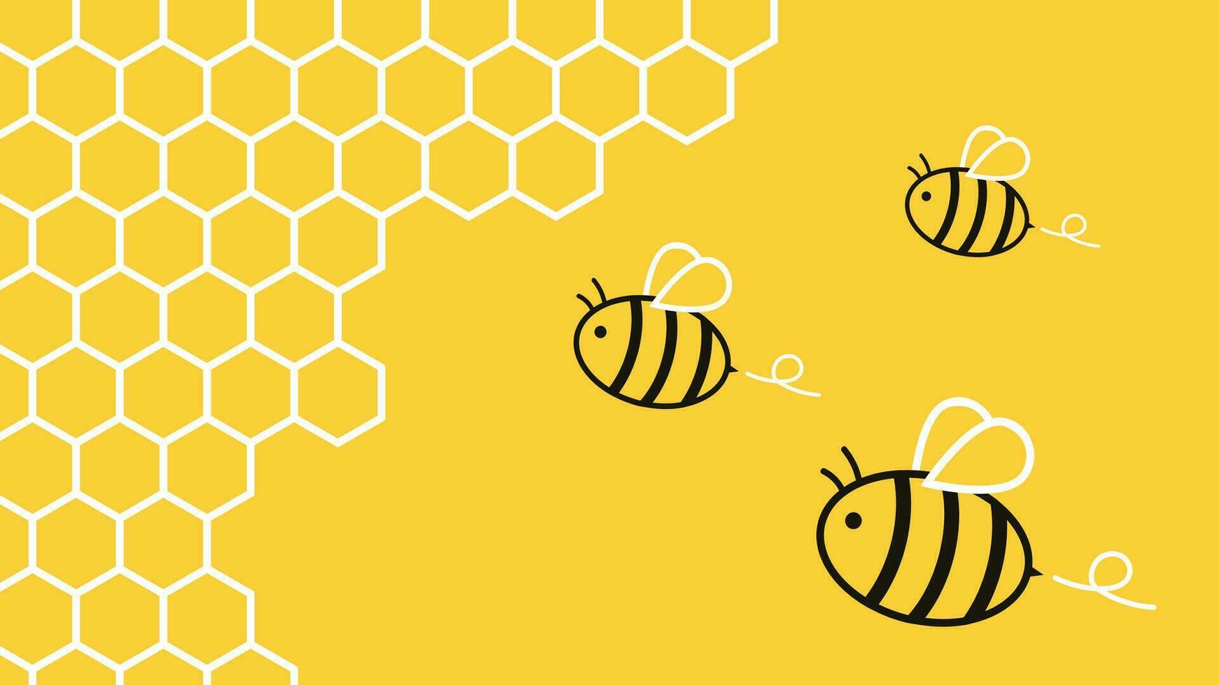 Honey jar and bee vector. Honey logo design. Honeycomb pattern wallpaper. vector
