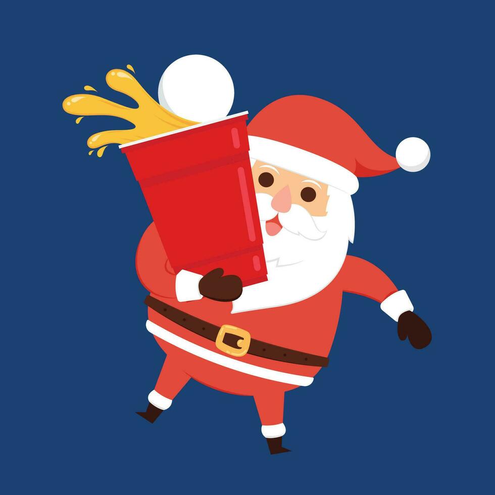 Cartoon Christmas illustrations isolated on pastel. Funny happy Santa Claus character with gift, bag with presents, waving and greeting. For Christmas cards, banners. vector