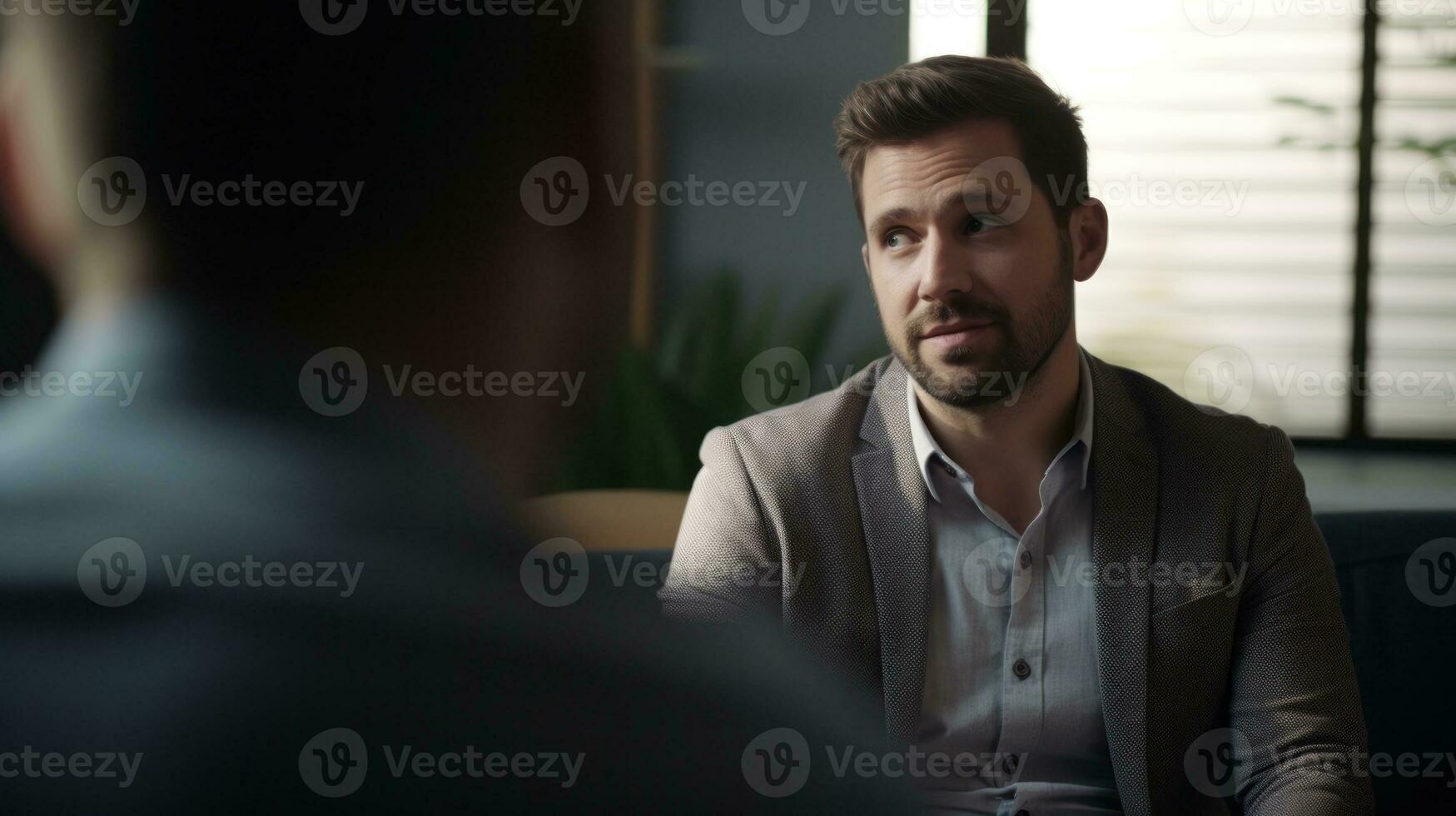 AI generated A man receiving therapy at the clinic expresses his troubles. Generative AI photo