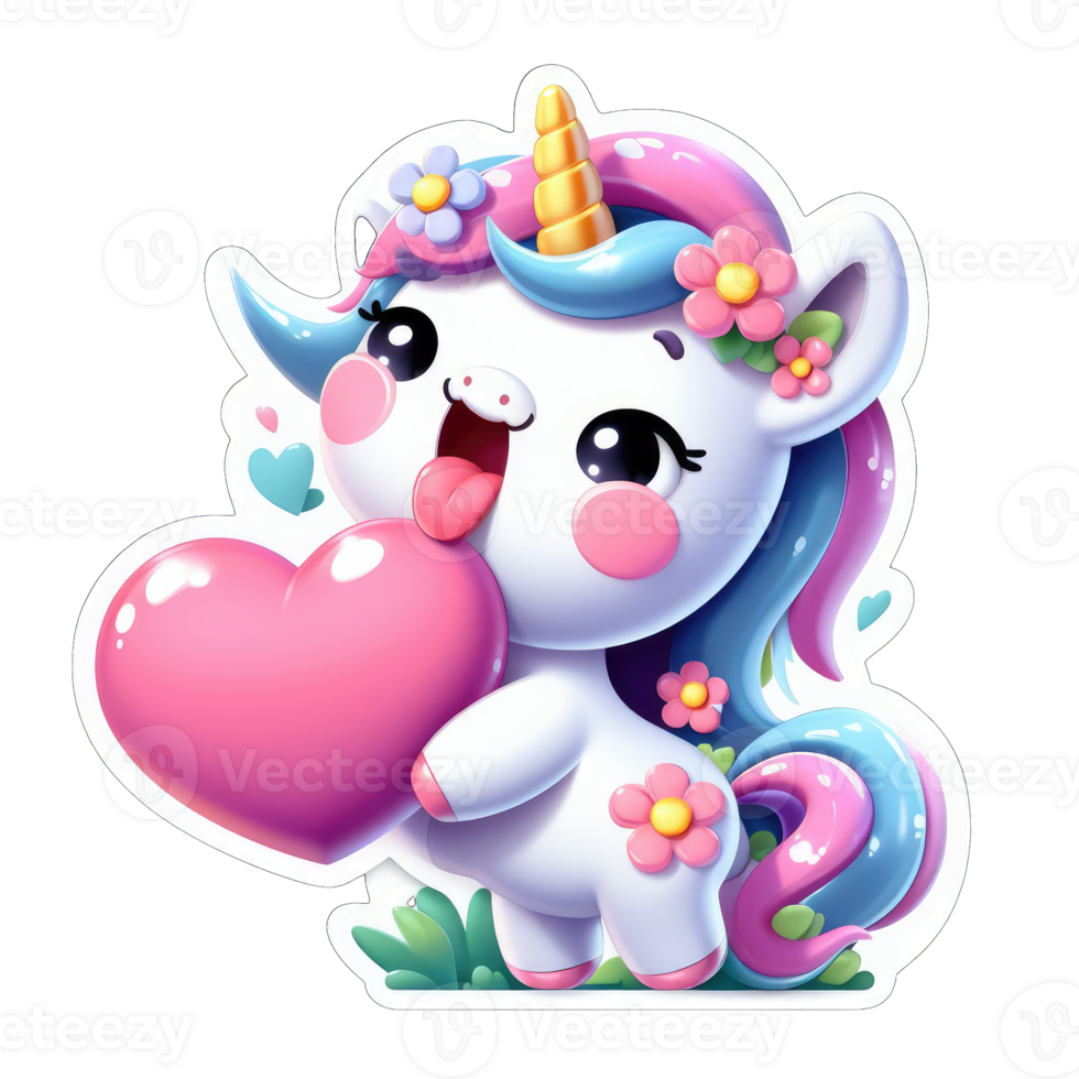 AI generated Magical Unicorn with Love, Sticker png