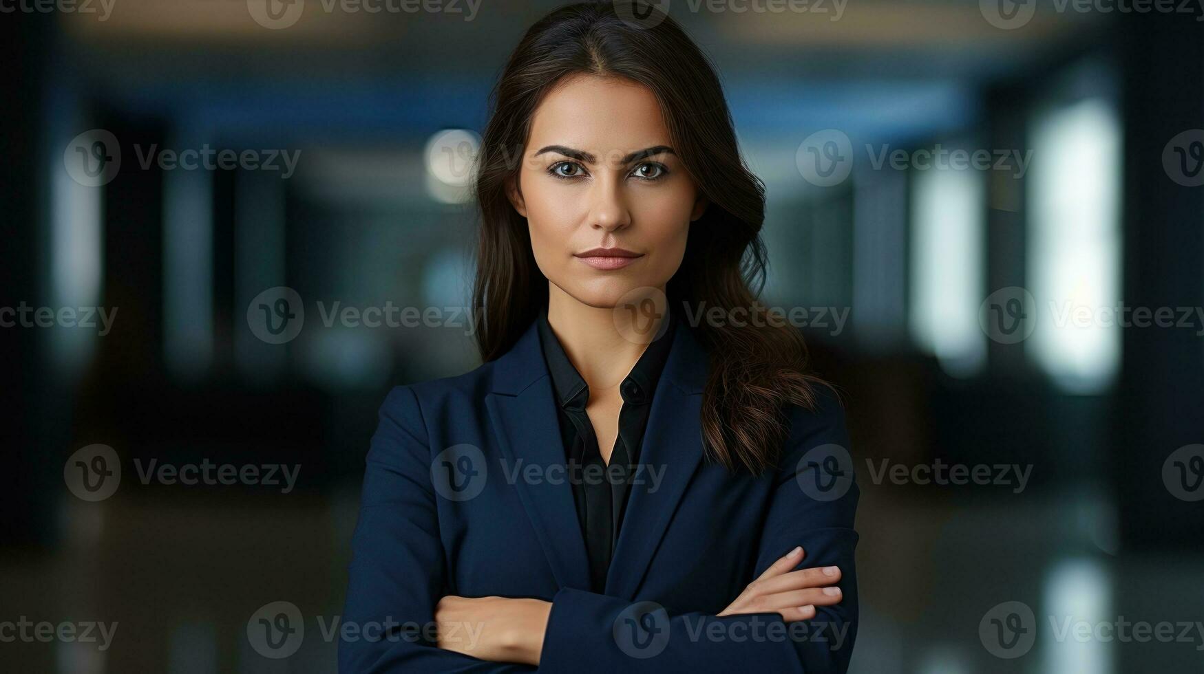 AI generated Confident businesswoman standing with arms crossed. Generative AI photo
