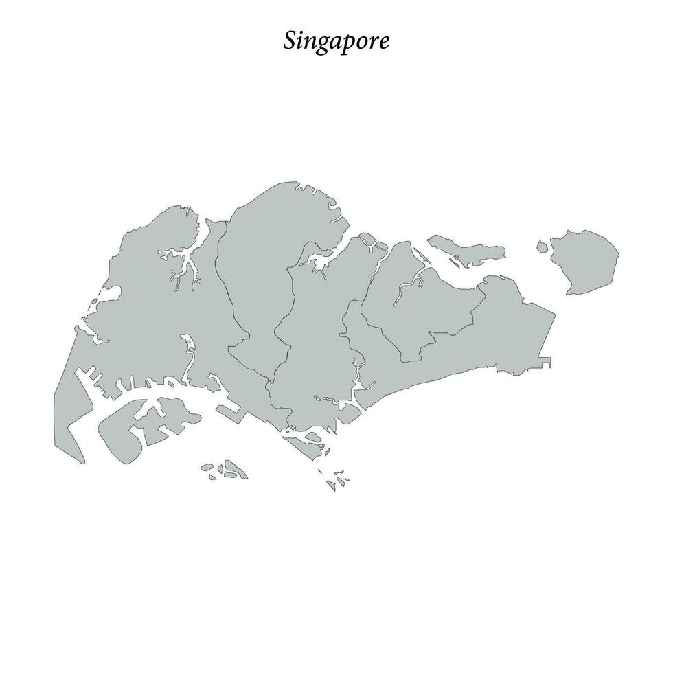 Simple flat Map of Singapore with borders vector