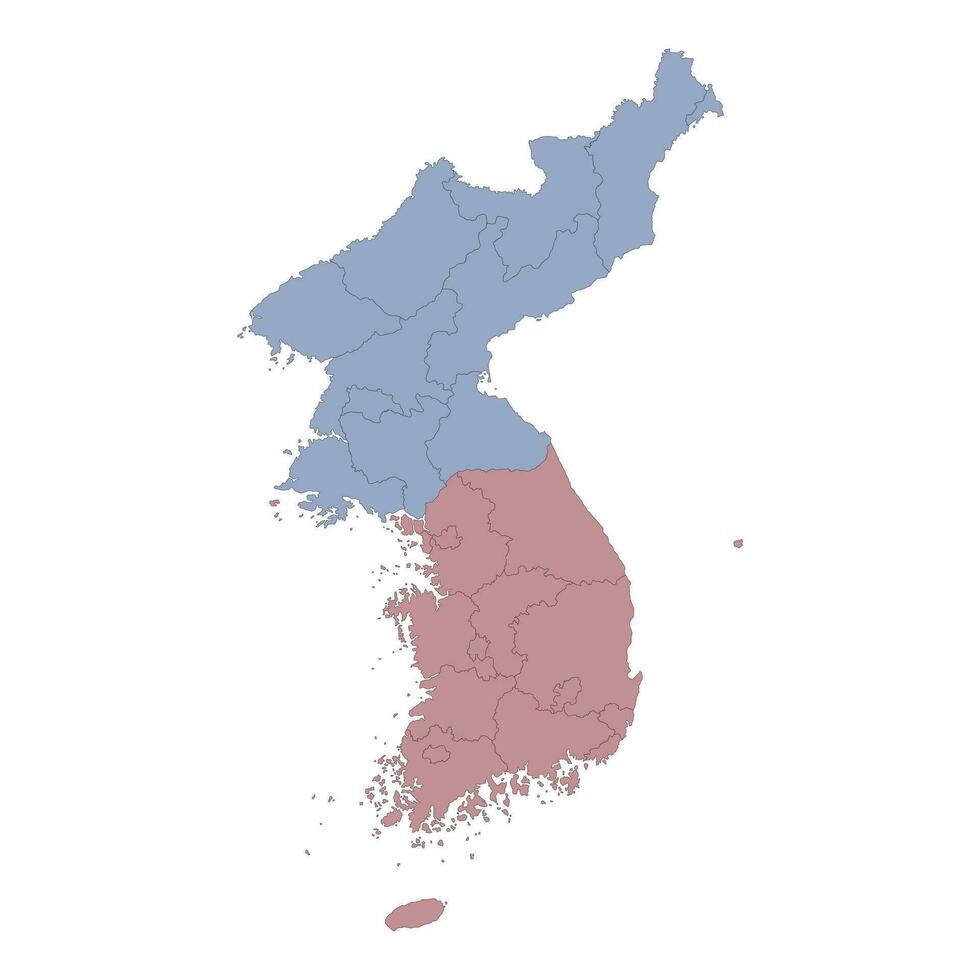 norte y sur Corea mapa con provincia bordes vector