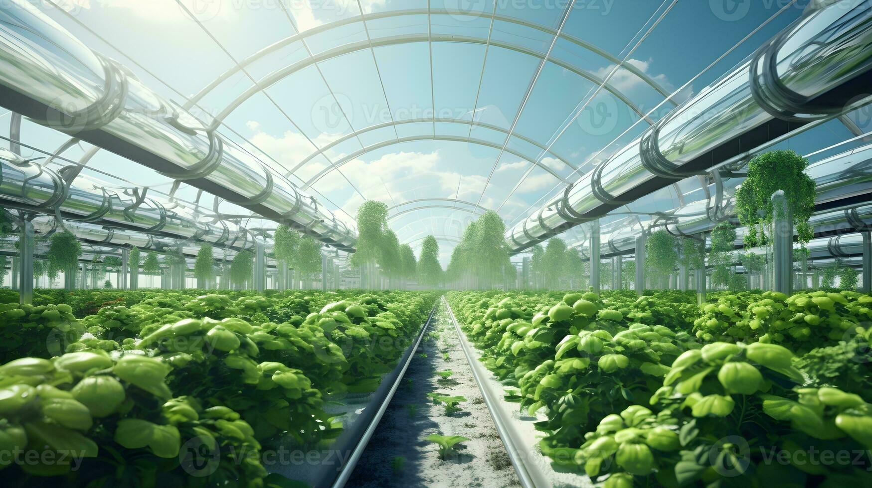 AI generated Fresh organic plant growth in modern greenhouse technology Ai Generated photo