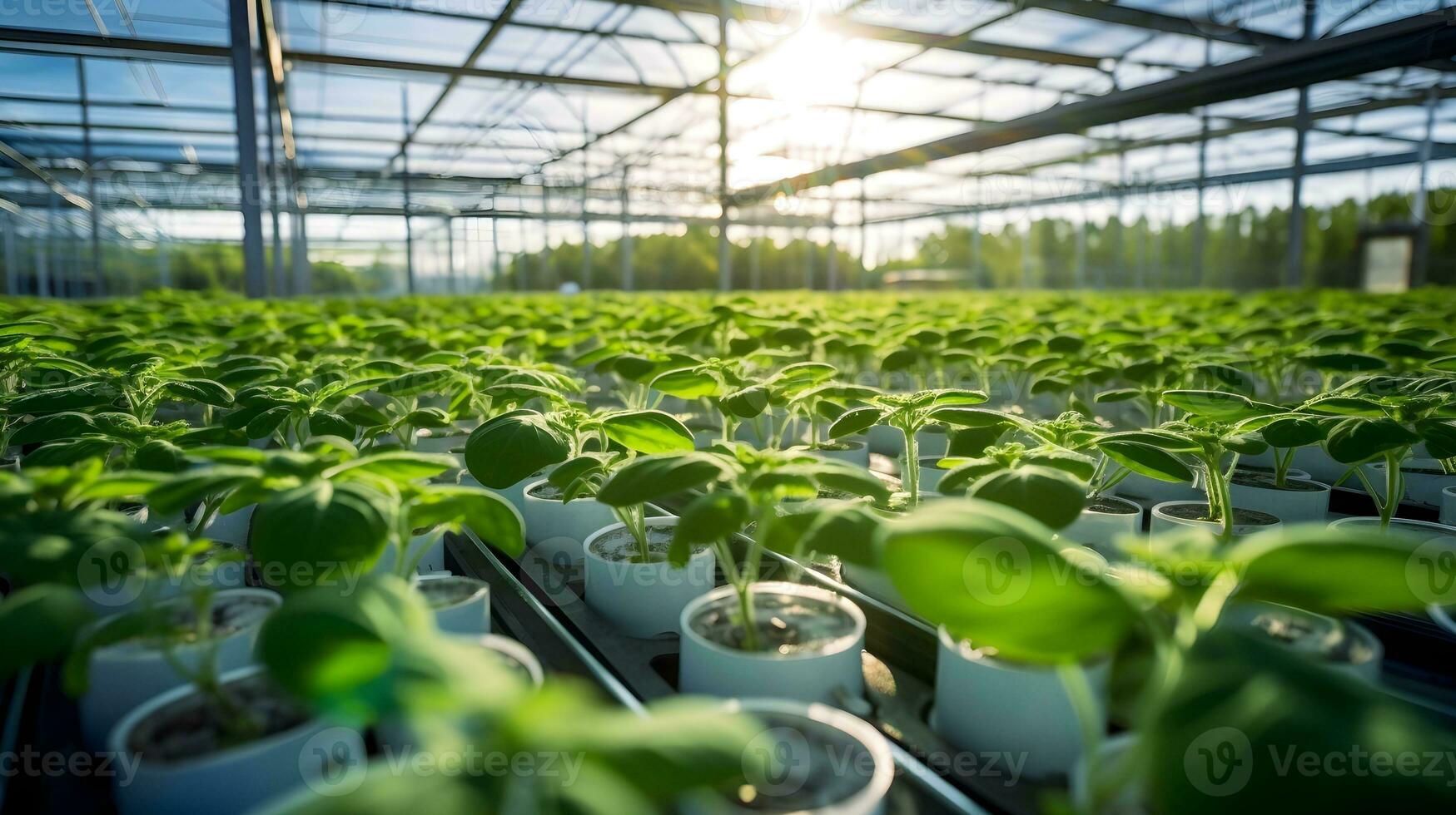 AI generated Fresh organic plant growth in modern greenhouse technology Ai Generated photo