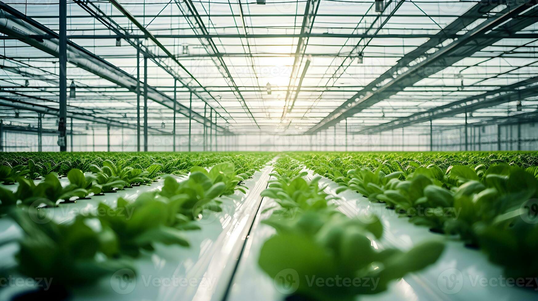 AI generated Fresh organic plant growth in modern greenhouse technology Ai Generated photo