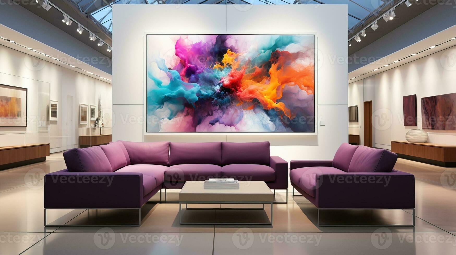 A room adorned with a magnificent painting, creating a captivating focal point within the space. Generative AI photo