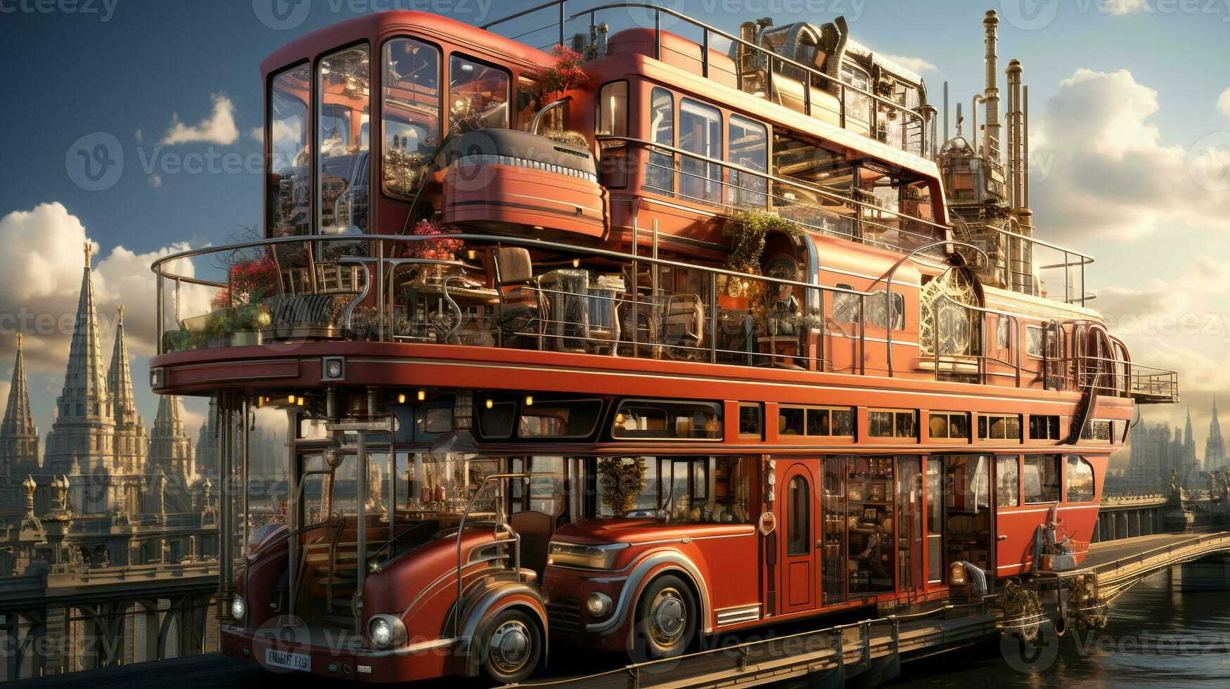 AI generated 3d realistic double-decker bus photo