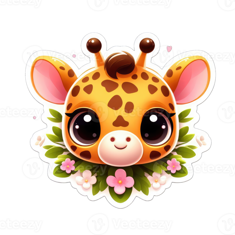 AI generated Giraffe Calf in a Floral Wreath, Sticker png