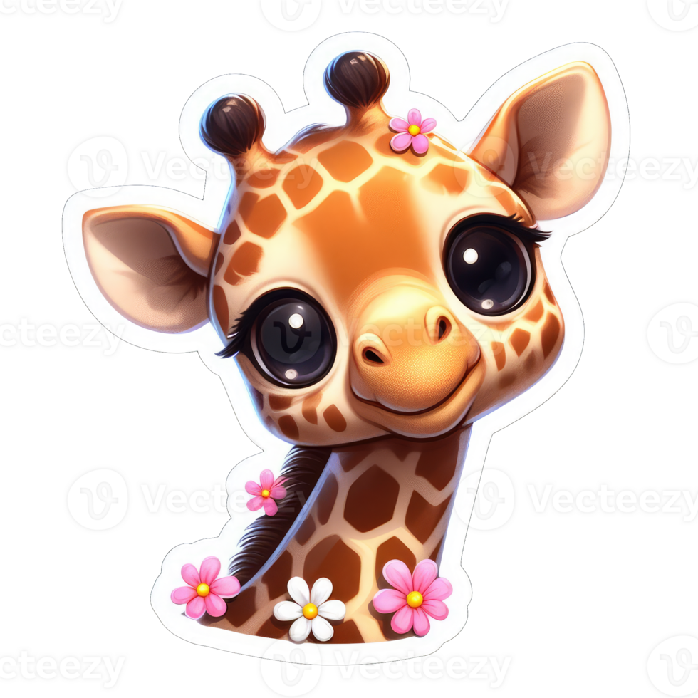 AI generated Giraffe Calf in a Floral Wreath, Sticker png