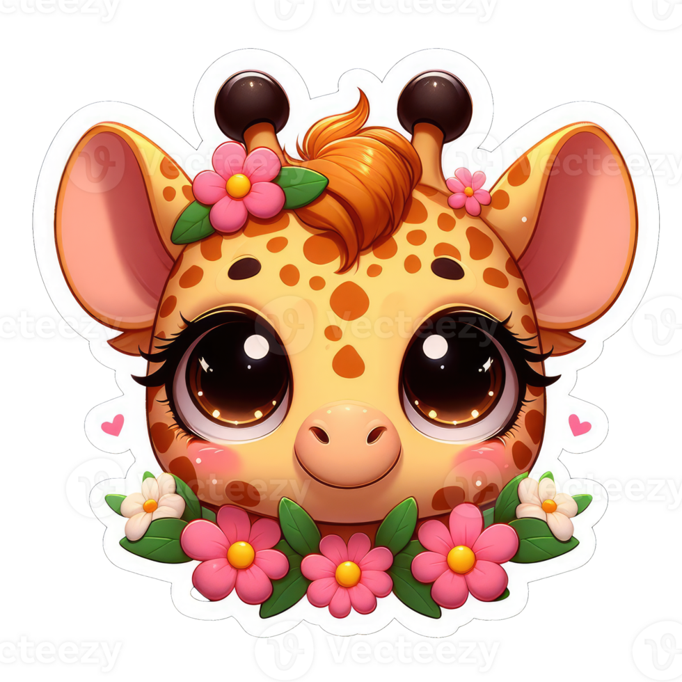 AI generated Giraffe Calf in a Floral Wreath, Sticker png