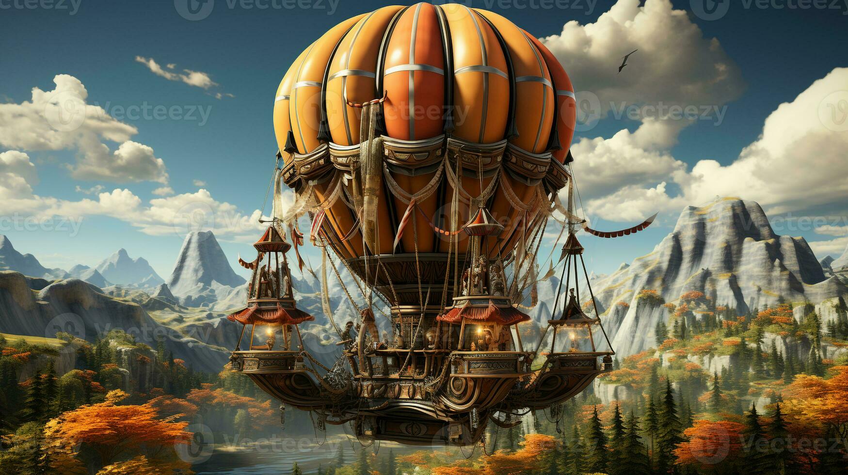 AI generated 3d realistic hot air balloon transportation photo