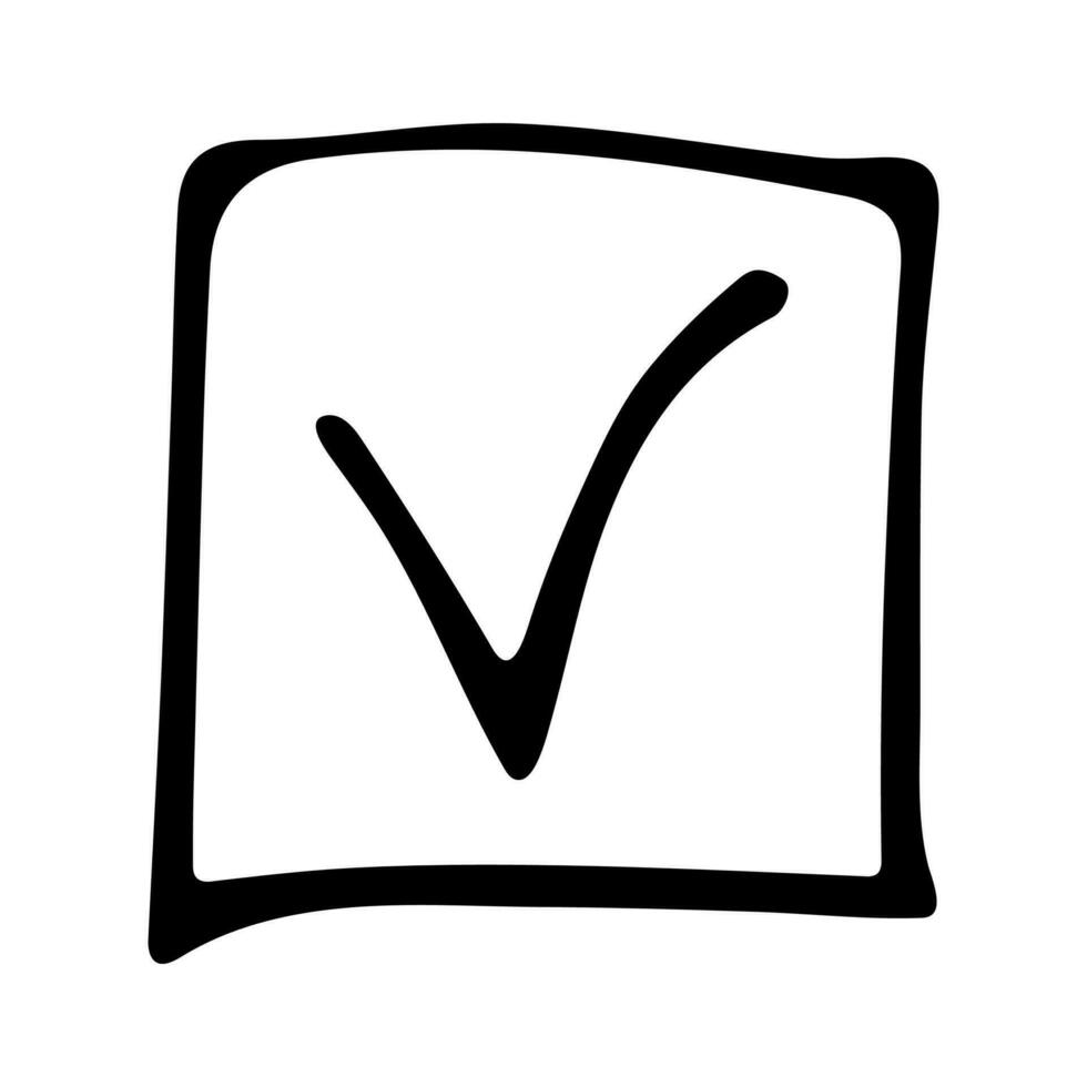 Hand drawn check mark illustration. Marker right sign clipart. Ink scribble checkbox. Single element vector