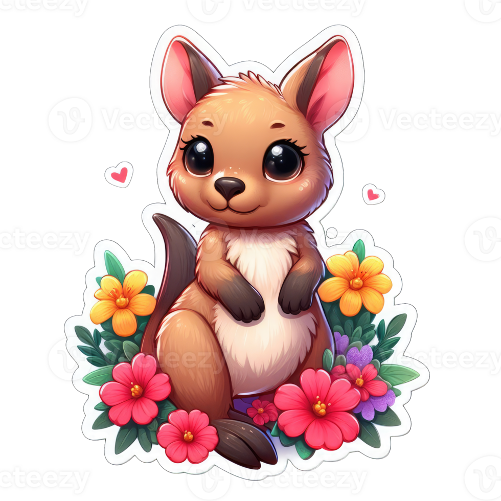 AI generated Kangaroo Joey in a Floral Hug, Sticker png