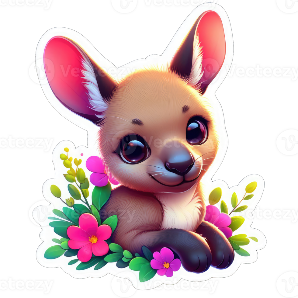 AI generated Kangaroo Joey in a Floral Hug, Sticker png