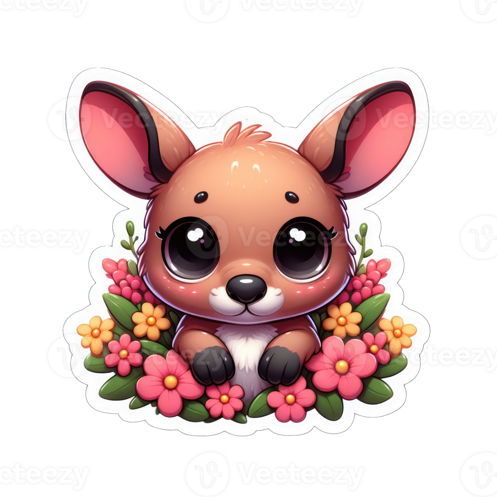AI generated Kangaroo Joey in a Floral Hug, Sticker png