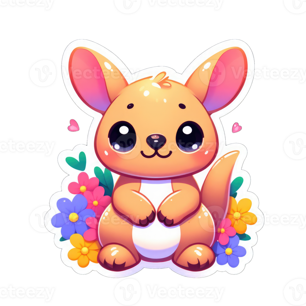 AI generated Kangaroo Joey in a Floral Hug, Sticker png