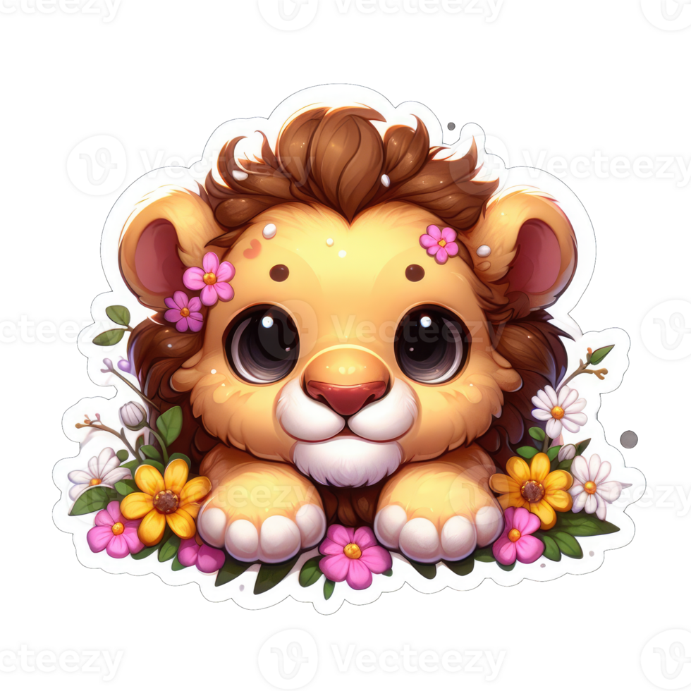 AI generated Lion Cub's Floral Kingdom, Sticker png