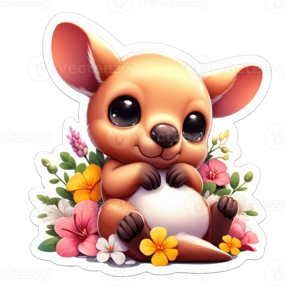 AI generated Kangaroo Joey in a Floral Hug, Sticker png