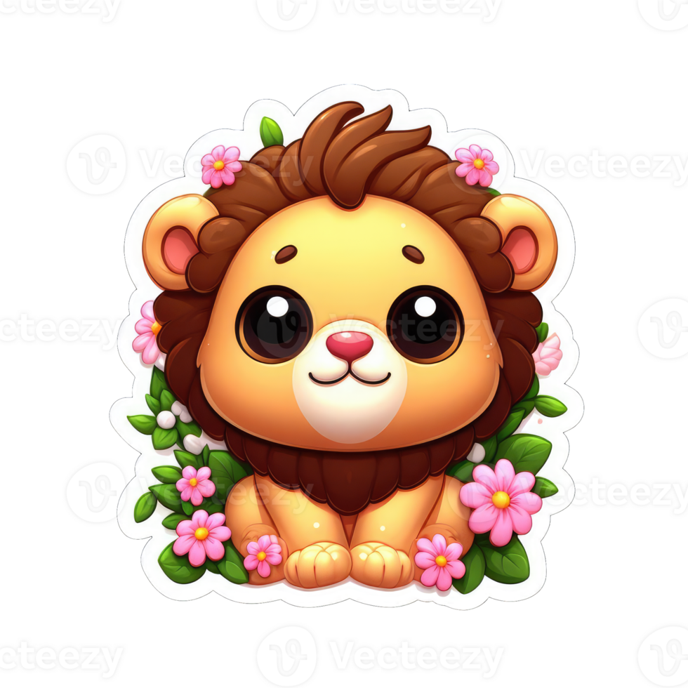 AI generated Lion Cub's Floral Kingdom, Sticker png
