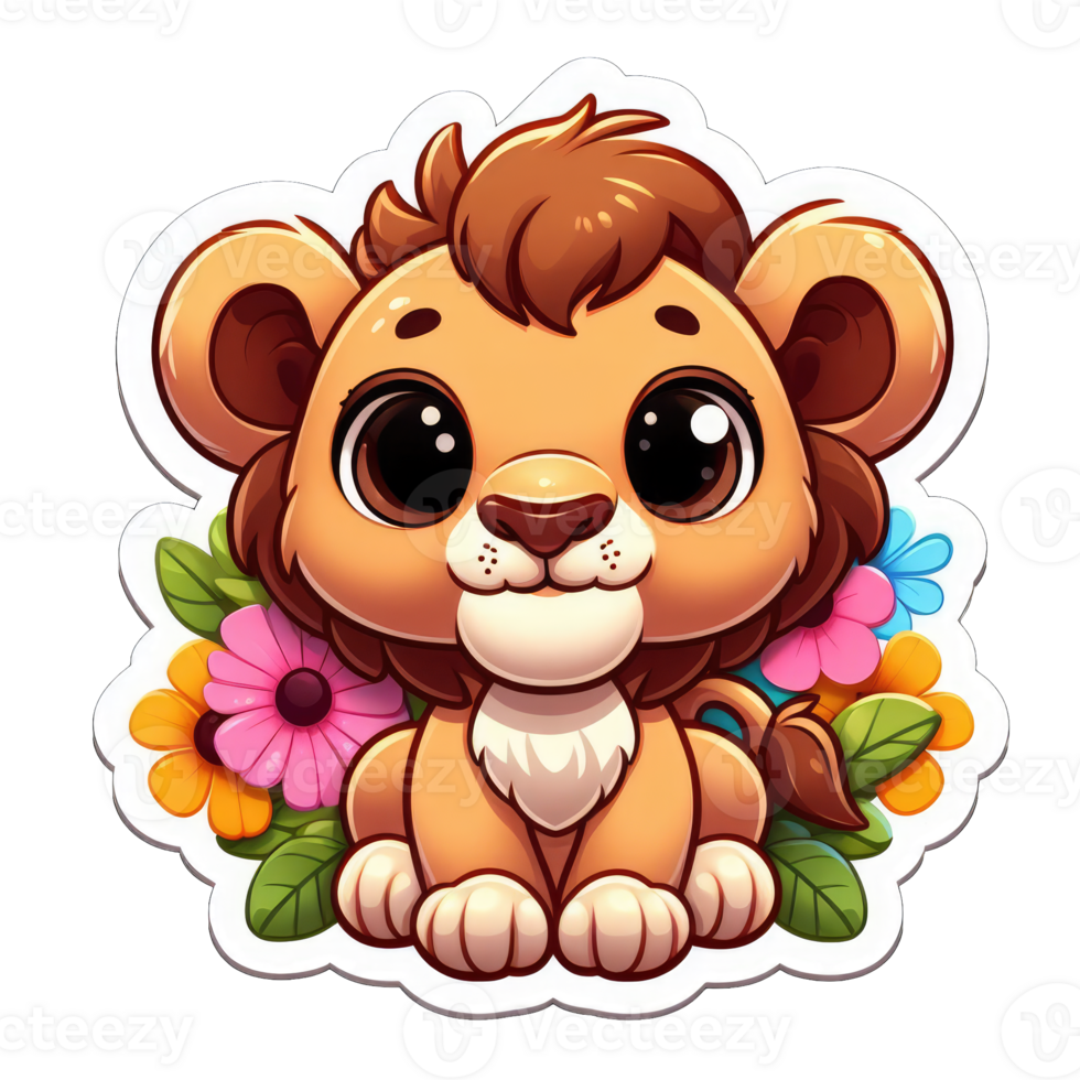 AI generated Lion Cub's Floral Kingdom, Sticker png