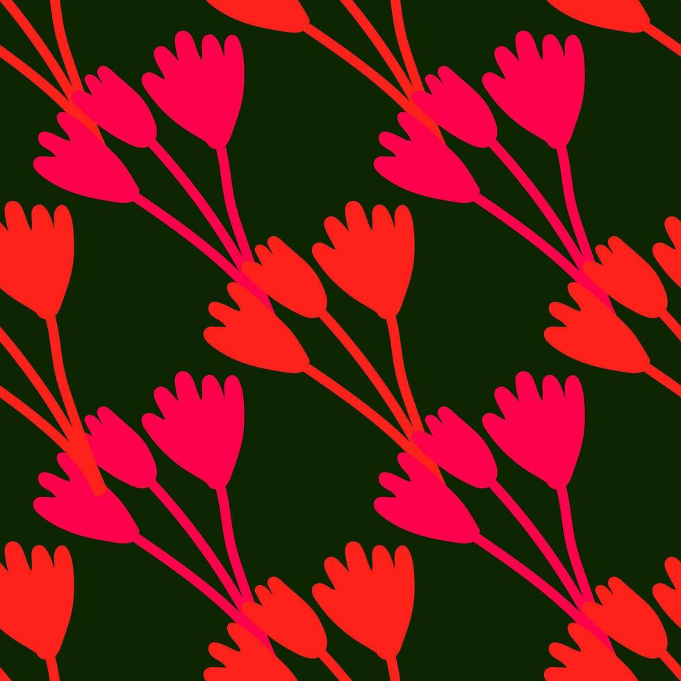 Blooming tulips and botanical elements in vibrant colors. vector