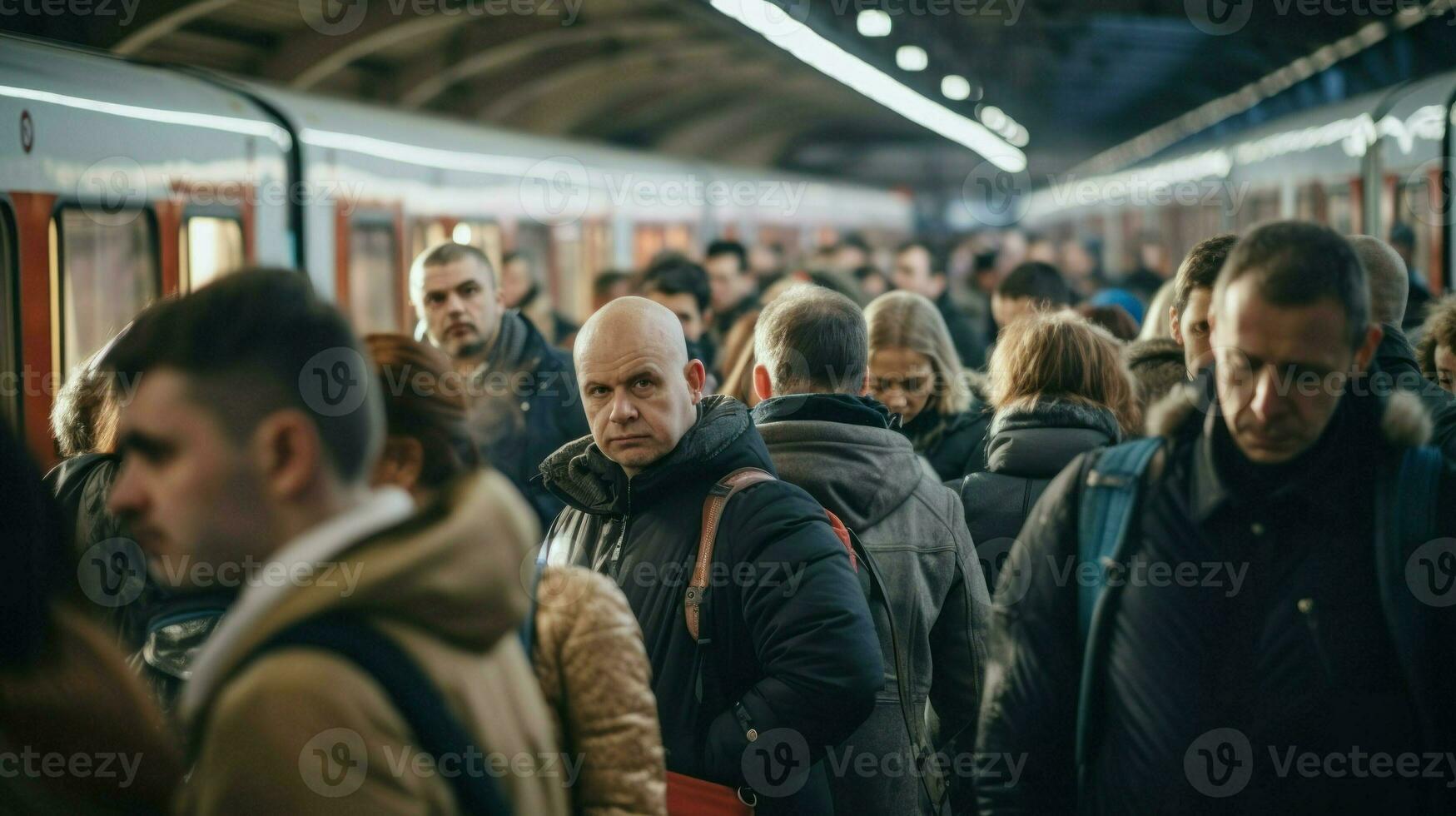 AI generated People waiting for a train at a subway station. Generative AI photo