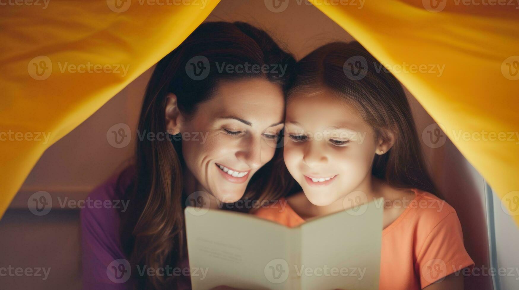 AI generated A woman and girl engrossed in a book. Generative AI photo