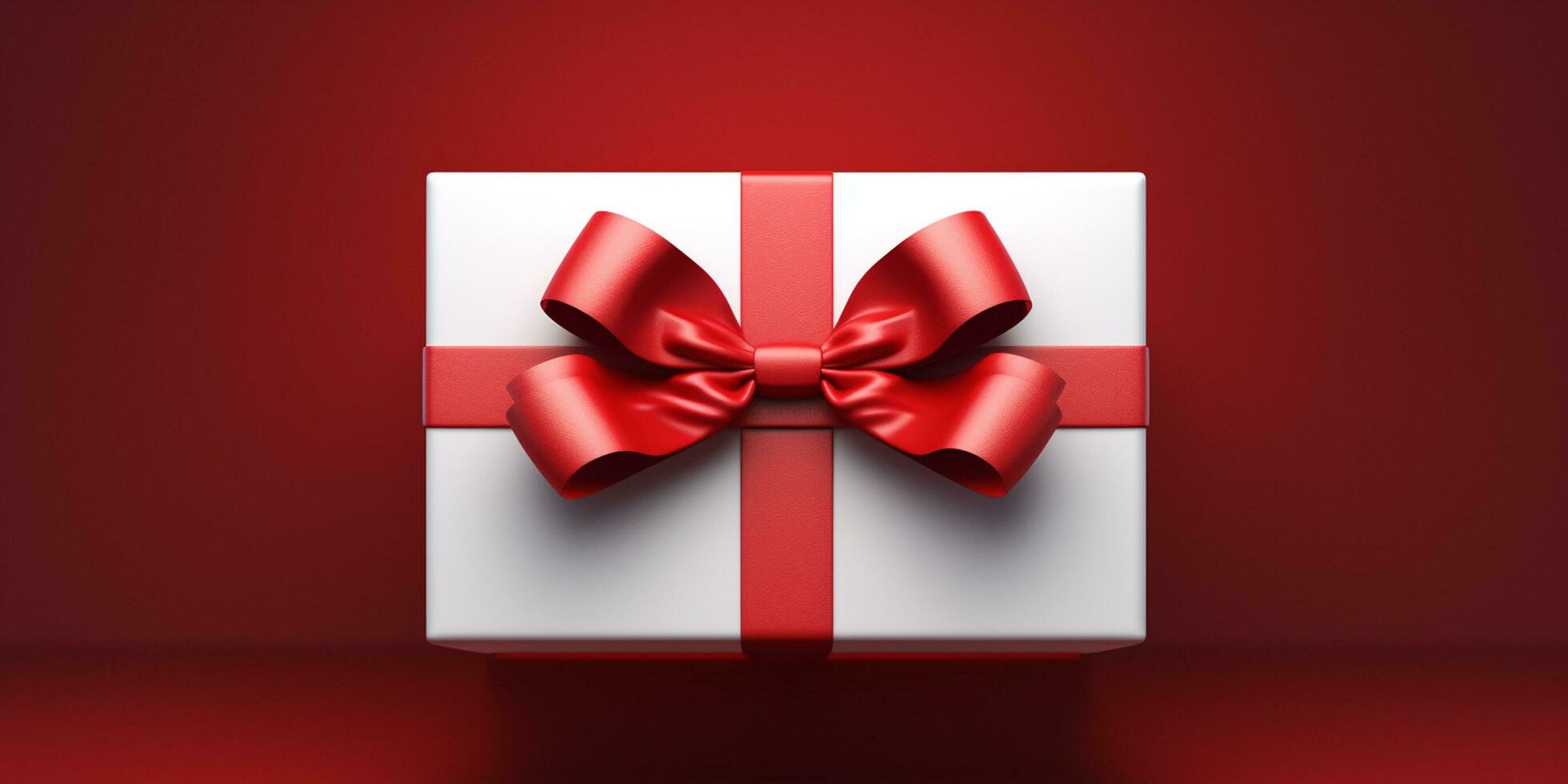 AI generated Gift box with red bow on red background. 3D rendering. Happy women, Mother, 8 March, Valentine's day Generative ai photo