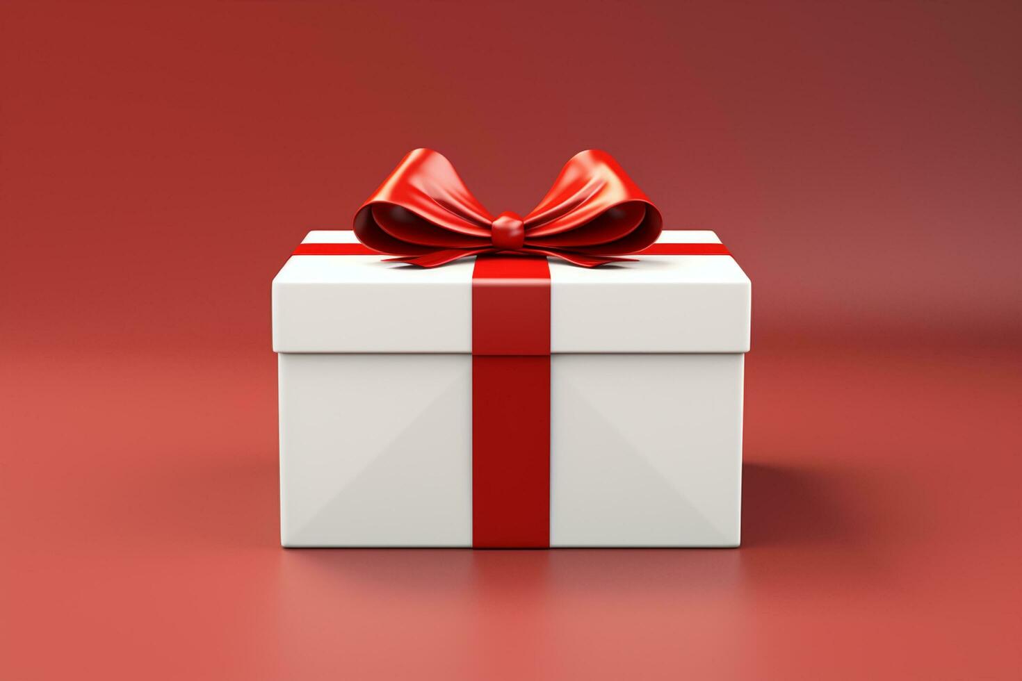 AI generated Gift box with red bow on red background. 3D rendering. Happy women, Mother, 8 March, Valentine's day Generative ai photo