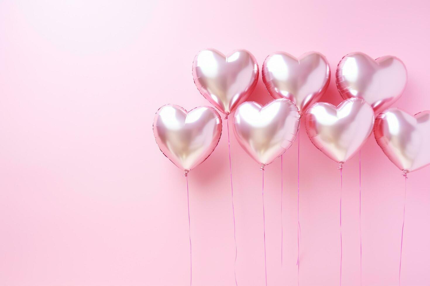 AI generated Pink heart shaped balloons on pink background. 3D Rendering. Valentine's day Generative ai photo