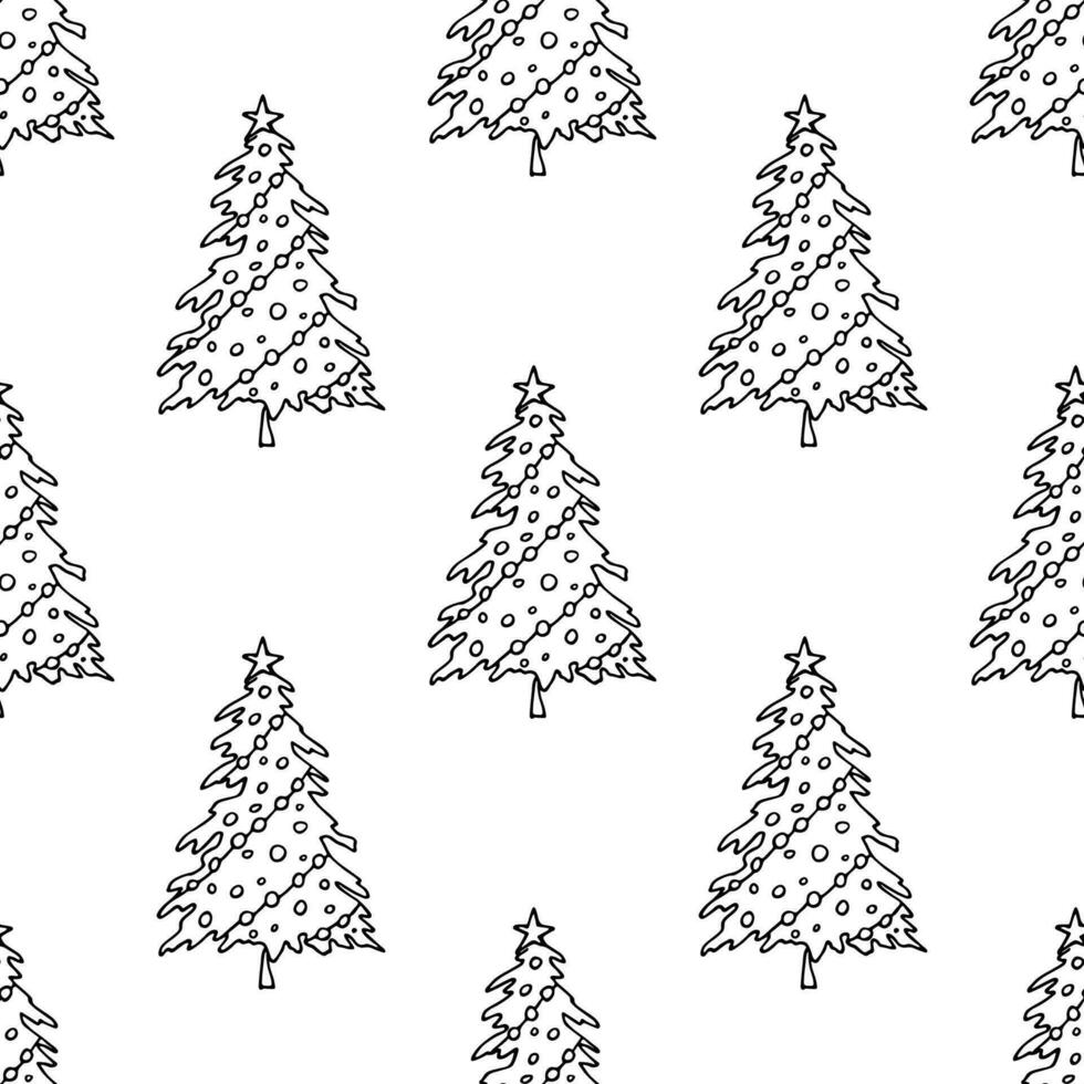 Seamless pattern with geometric minimal scandinavian Christmas tree doodle for decorative print, wrapping paper, greeting cards and fabric vector