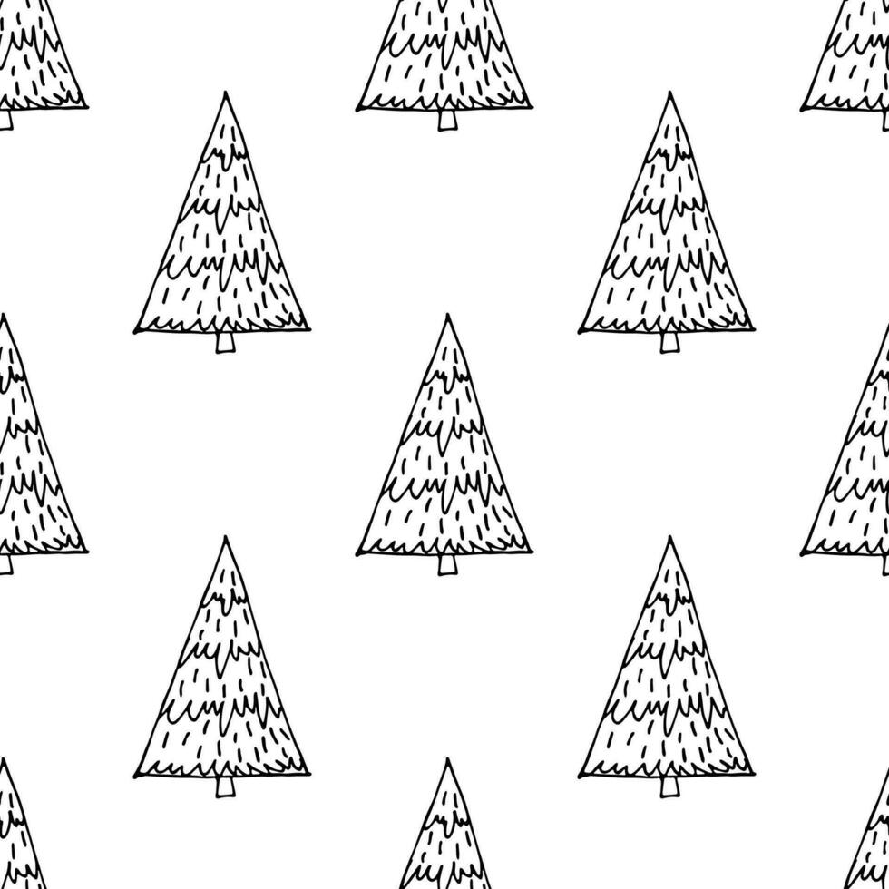 Seamless pattern with geometric minimal scandinavian Christmas tree doodle for decorative print, wrapping paper, greeting cards and fabric vector