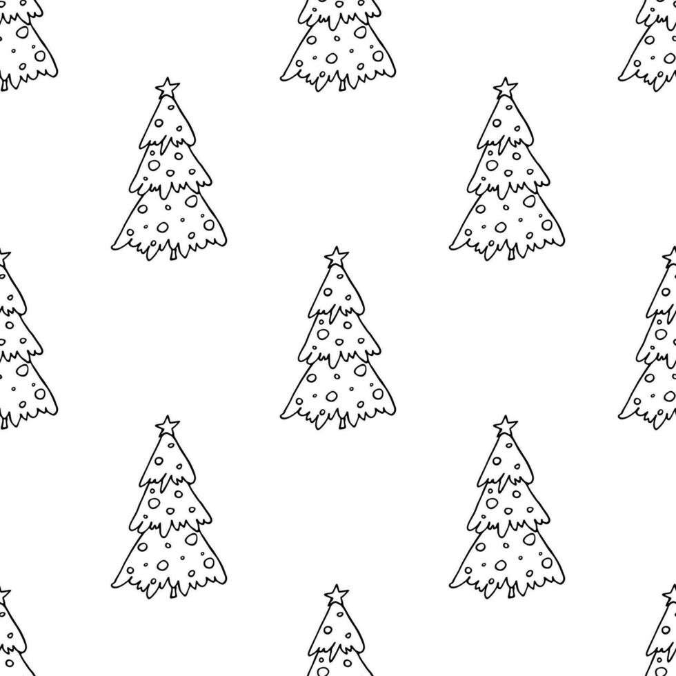 Seamless pattern with geometric minimal scandinavian Christmas tree doodle for decorative print, wrapping paper, greeting cards and fabric vector