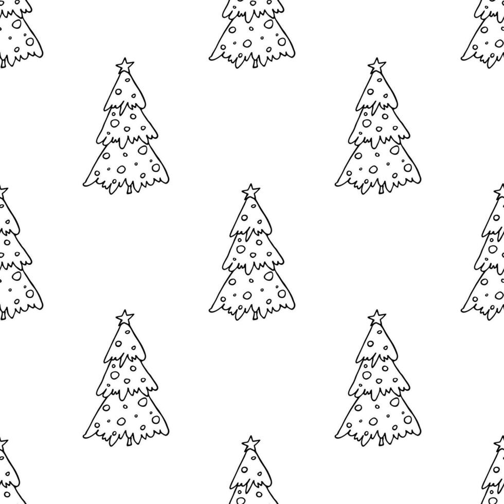 Seamless pattern with geometric minimal scandinavian Christmas tree doodle for decorative print, wrapping paper, greeting cards and fabric vector